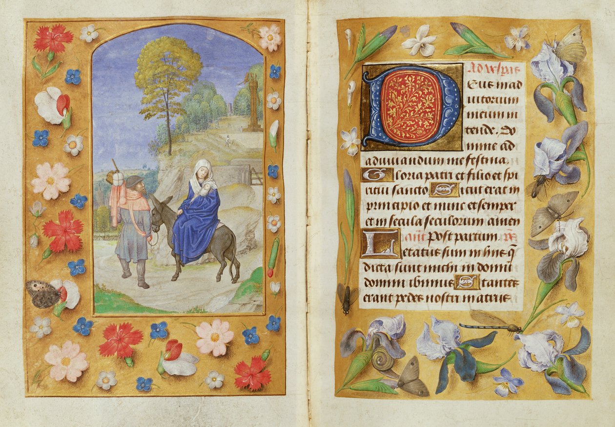 Dodaj 54782 f.131v-132 Ucieczka do Egiptu, z godzin Hastings, c.1475-83 (welum) autorstwa Flemish School
