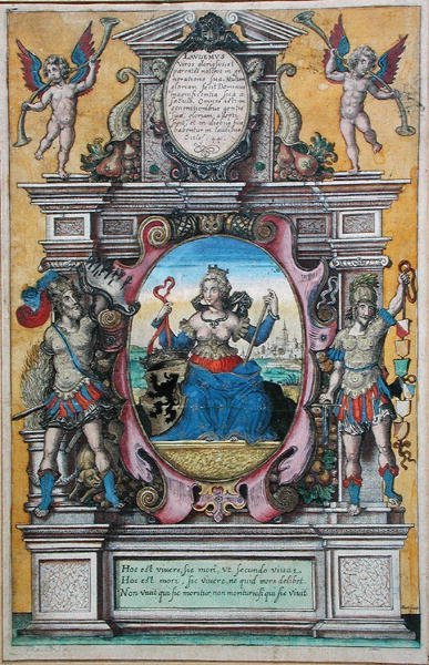 Alegoria miasta Antwerpia (kolorowe grawerowanie) autorstwa Flemish School