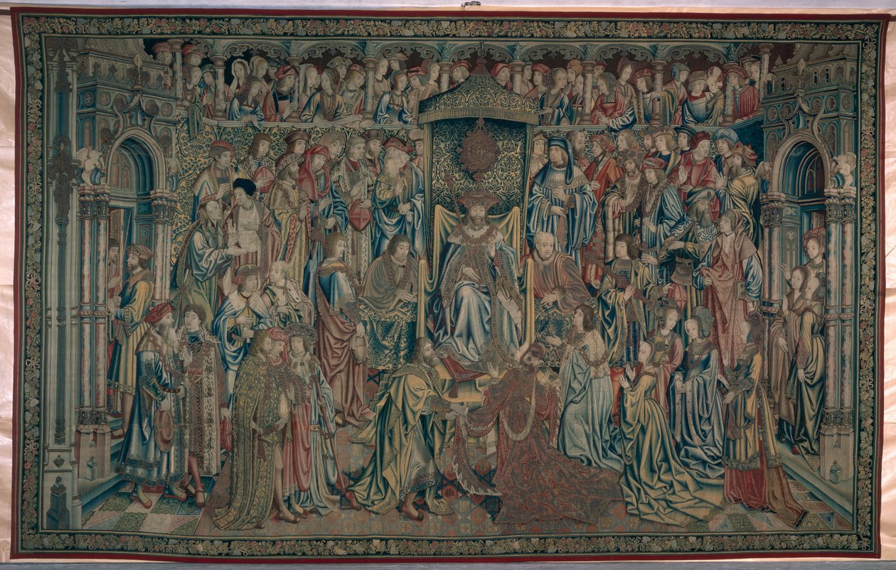 Batszeba witana na dworze, gobelin Dawida i Batszeby, ok. 1510-15 autorstwa Flemish School