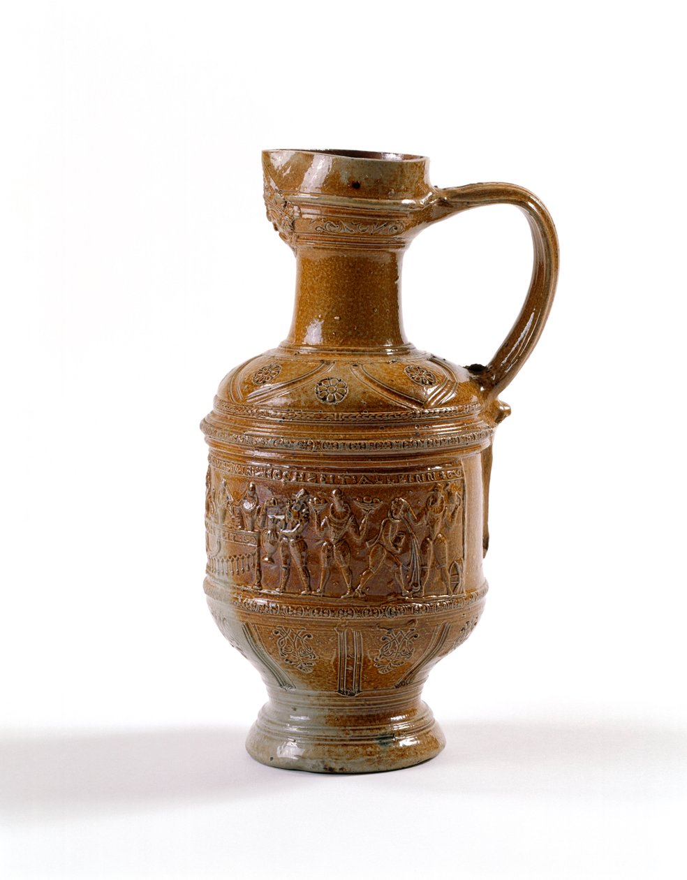 Dzbanek do piwa, wyprodukowany w Raeren, Belgia, ok. 1580-1600 (kamionka glazurowana solą) autorstwa Flemish School