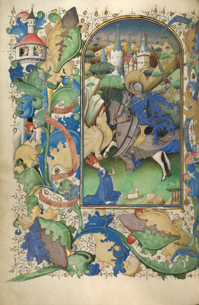 Księga Godzin, 1450-55 (tempera, złoto płatkowe i tusz na pergaminie) autorstwa Flemish School