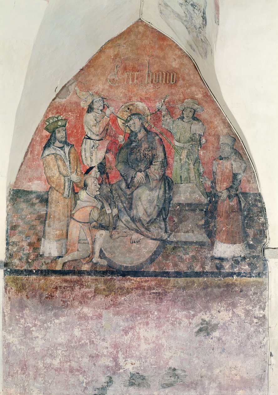 Ukoronowanie Chrystusa koroną cierniową, malowidło ścienne w krypcie, ok. 1480-1540 autorstwa Flemish School