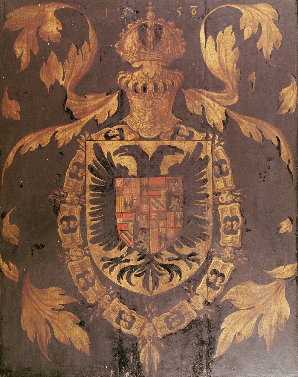 Herb Karola V, cesarza rzymskiego, 1558 (olej na desce) autorstwa Flemish School