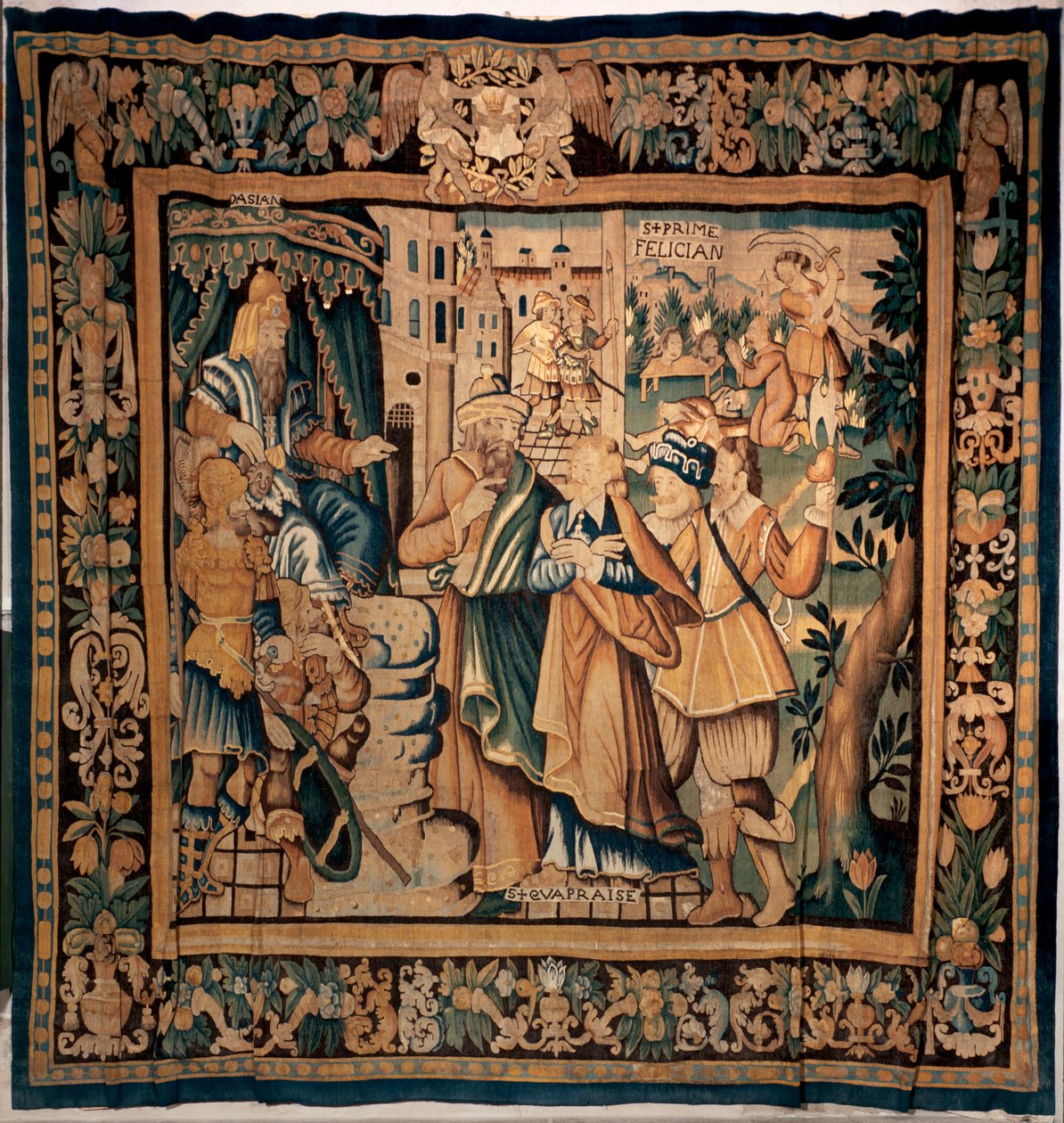 Skarbiec muzeum Conques (Le Trésor de Conques). Flamandzki gobelin. Historia Sainte Foy (?). Teksty: DASIAN, S+PRIME, S+eVAPRAISE. 16 wiek (?). autorstwa Flemish School