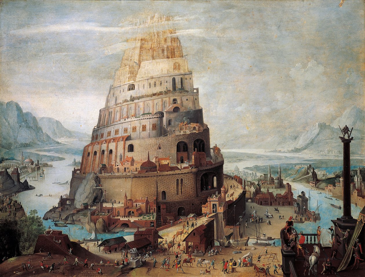 Budowa wieży Babel (olej na desce) autorstwa Flemish School