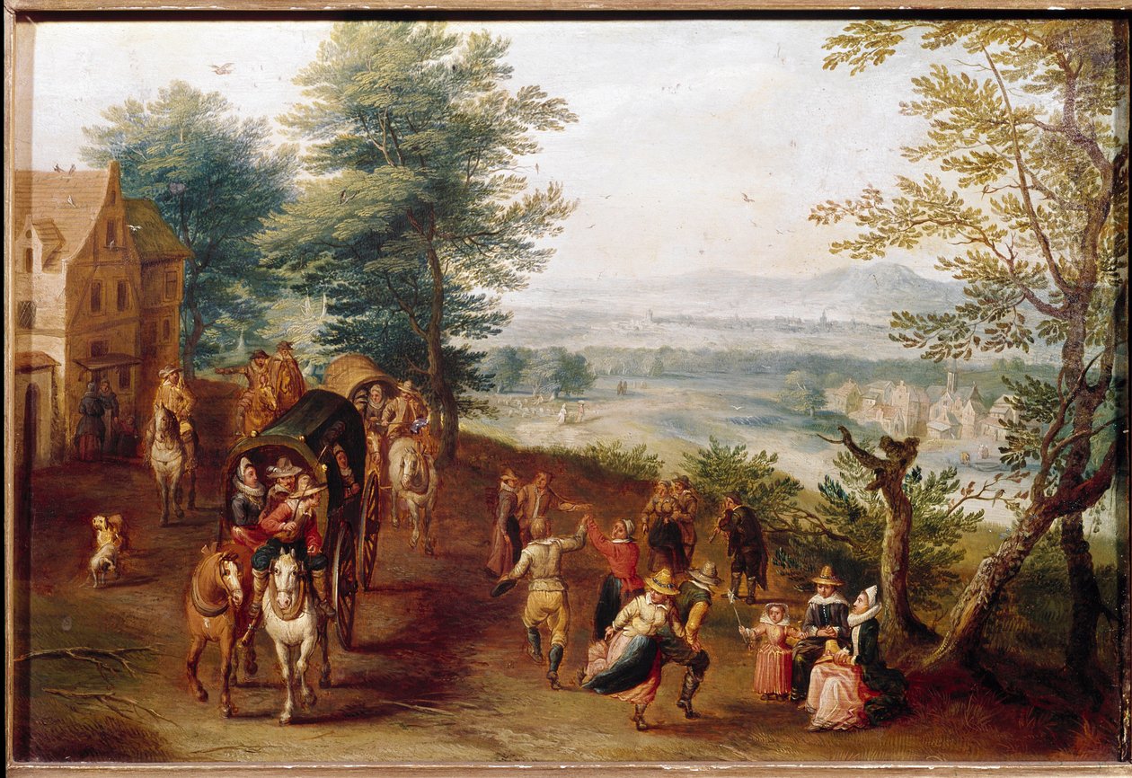Wieś taniec sceny party. Malarstwo szkoły flamandzkiej. Lizbona z XVII wieku, Museo di Arte Antica autorstwa Flemish School