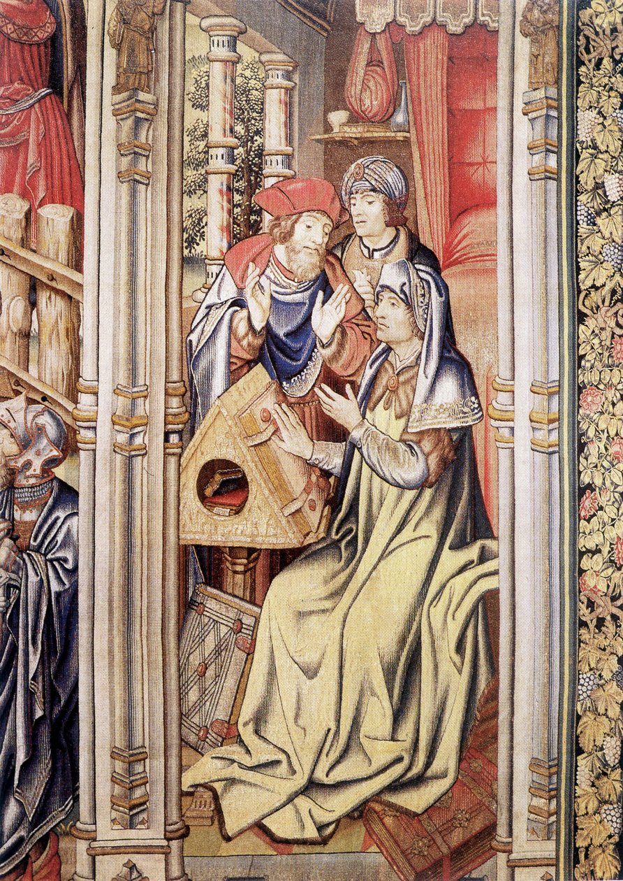 Zasłona Dawida (detal), faksymile z Gobelinu Szkoły Brukselskiej (1510-1515). autorstwa Flemish School