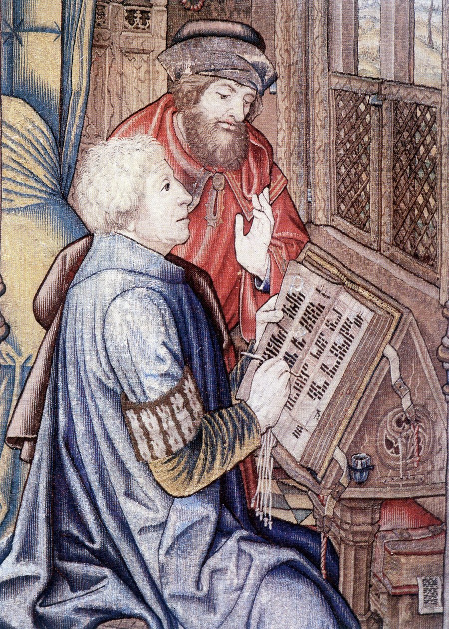 Zasłona Dawida (detal), faksymile gobelinu ze Szkoły Brukselskiej (1510-1515). autorstwa Flemish School