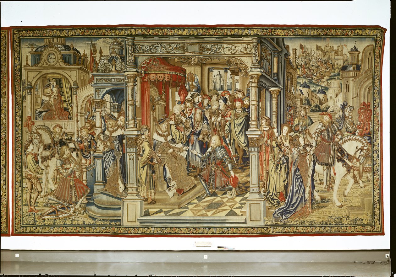 Syn Dawida Amnon i Absalom wypowiadają sobie wojnę, gobelin Dawida i Batszeby, ok. 1510-15 autorstwa Flemish School