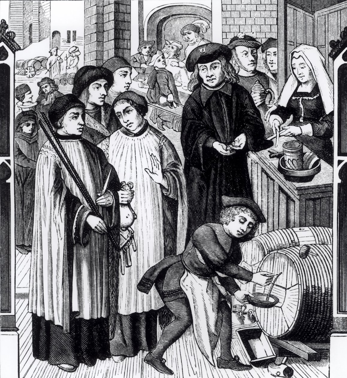 Składki na wina, przyznane kapitule w Tournai przez króla Chilpericia, po oknie katedry w Tournai autorstwa Flemish School