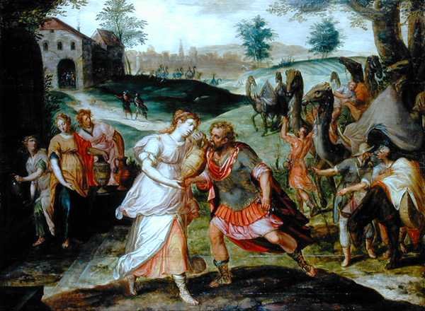 Eliezer i Rebecca przy studni, ok. 1580 (olej na desce) autorstwa Flemish School