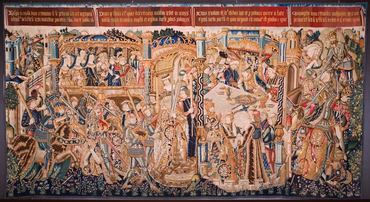 Flamandzki gobelin. Seria Historia Teby (De geschiedenis van Thebe-La Historia de Tebas): Tidio i Polinezy (Tideus en Polineikes, Tidio y Polineces). ok. 1490-1500. autorstwa Flemish School