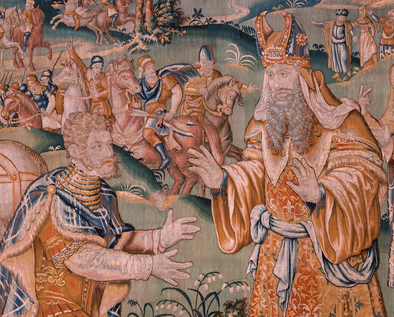 Flamandzki gobelin. Aleksander przed arcykapłanem Iaddo (Aleksander przed arcykapłanem Iaddo). Atelier Oudenaarde. 374x447cm. Inv(830-B)4 00010. XVII wiek. autorstwa Flemish School