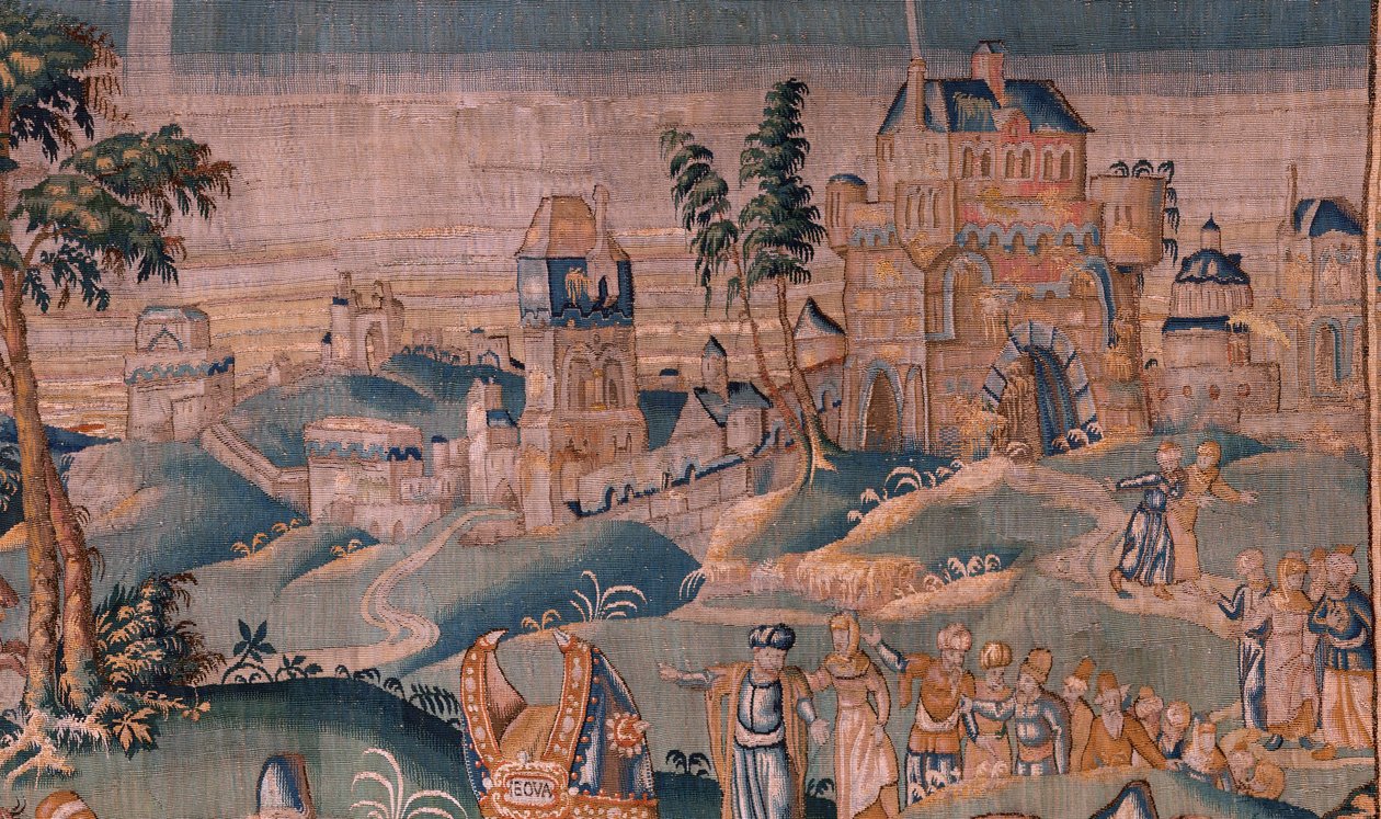 Flamandzki gobelin. Aleksander przed arcykapłanem Iaddo (Aleksander przed arcykapłanem Iaddo). Atelier Oudenaarde. 374x447cm. Inv(830-B)4 00010. XVII wiek. autorstwa Flemish School