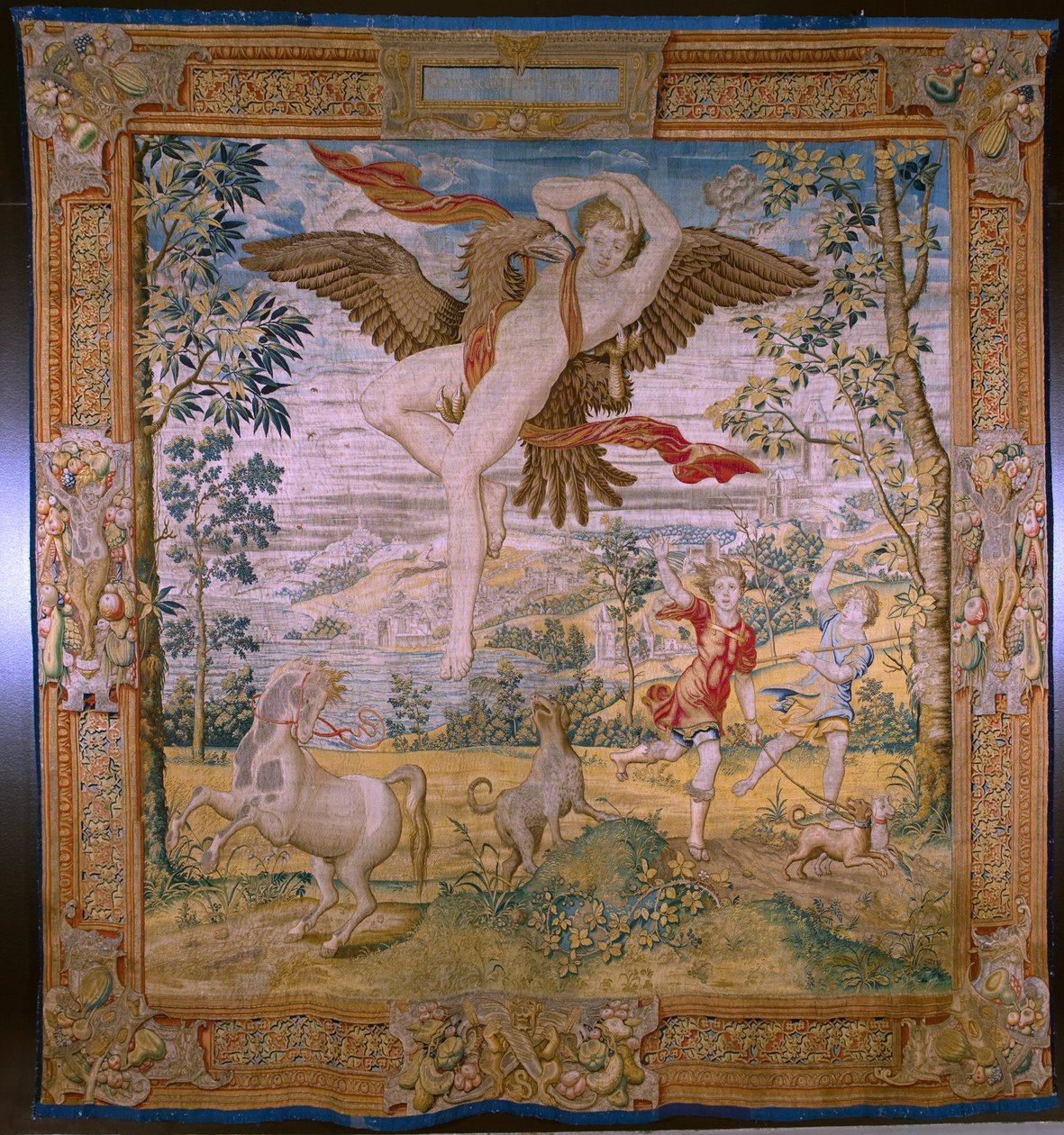 Flamandzki gobelin. Seria Bajka Owidiusza: Grabież Ganimedesa. Atelier Willem de Pannemaker, Bruksela. Przed 1556 rokiem. autorstwa Flemish School