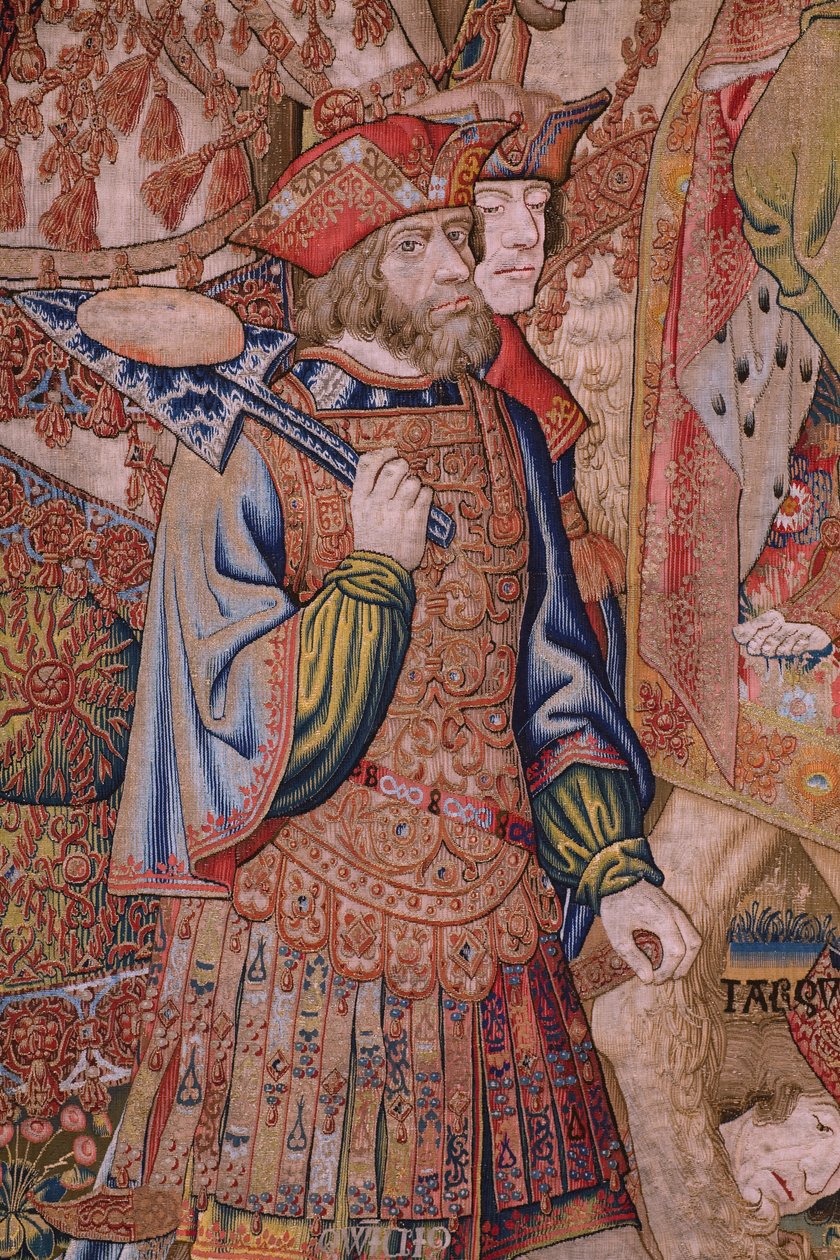 Flamandzki gobelin. Seria Moralność: Cnota zaszczytów (De deugd van de Honores, Cnota zaszczytów). Około 1520. Szczegóły autorstwa Flemish School
