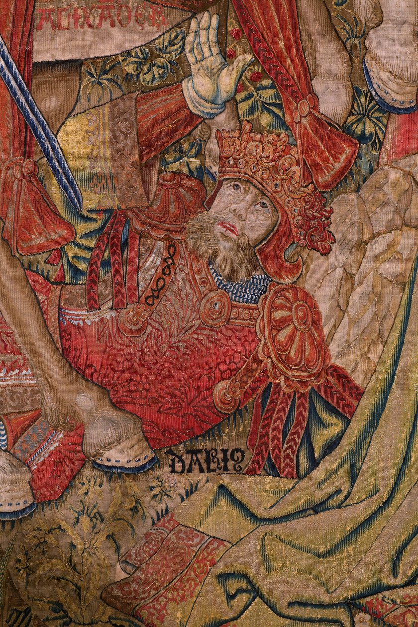 Flamandzki gobelin. Seria Moralność: Cnota zaszczytów (De deugd van de Honores, Cnota zaszczytów). Około 1520. Szczegóły autorstwa Flemish School