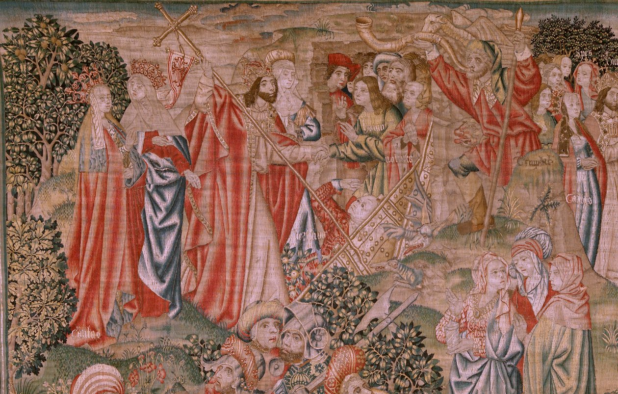 Flamandzki gobelin. Seria Odkupienie człowieka lub wad i cnót. Zmartwychwstanie Chrystusa (Resurrección de Cristo). Ósmy z serii gobelin (pierwszy z zachowanych w Burgos). Produkcja Bruksela. Ca 1510. Tkanina Jedwab i wełna, 7 osnów na cm. autorstwa Flemish School
