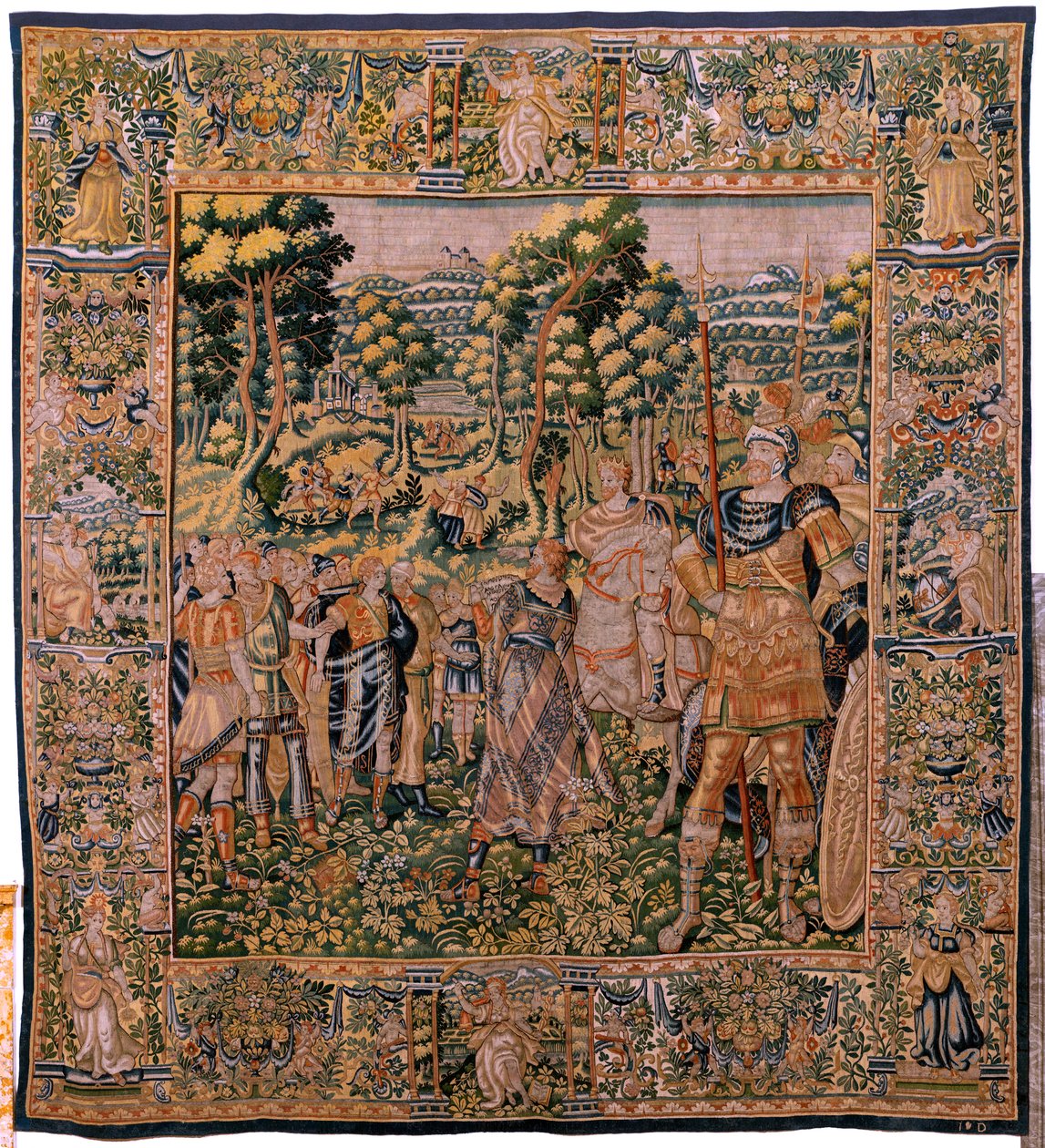 Flamandzki gobelin. Seria Historia Cyrusa. Żaden II Astyages nie rozpoznaje Cyrusa (Ciro reconocido por Astiages). Anonimowy, na podstawie Michiela Coxcie. Atelier Antwerpia. Jedwab i wełna. ok. 1590 r. autorstwa Flemish School