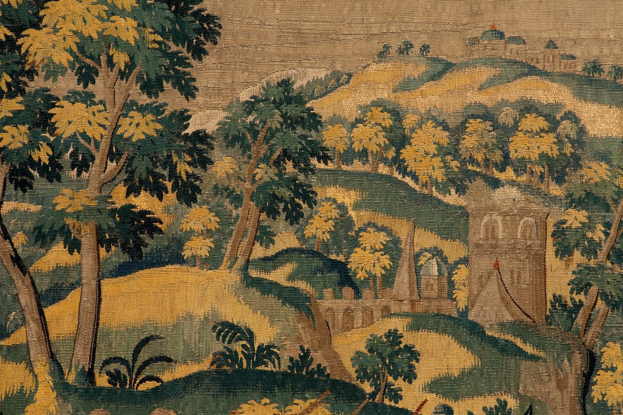 Flamandzki gobelin. Seria Historia Cyrusa. Nr VI Tomyris nakazuje zanurzenie głowy Cyrusa w naczyniu z krwią (Tomiris manda sumergir la cabeza de Ciro en un receivere leno de sangre). Anonimowy, na podstawie Michiela Coxcie. Atelier Antwerpia. Jedwab i woo autorstwa Flemish School