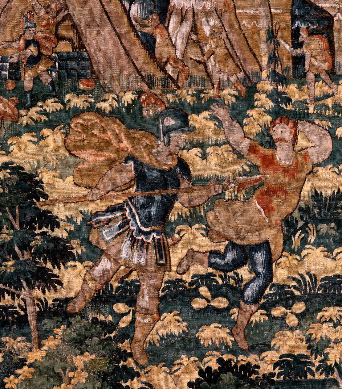 Flamandzki gobelin. Seria Historia Cyrusa. No V Walka dwóch wojowników i śmierć Cyrusa (Combate de dos guerreros y muerte de Ciro). Anonimowy, na podstawie Michiela Coxcie. Atelier Antwerpia. Jedwab i wełna. ok. 1590 r. autorstwa Flemish School