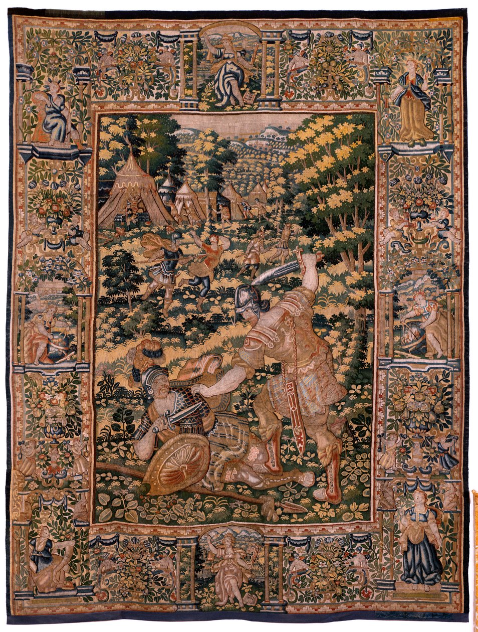 Flamandzki gobelin. Seria Historia Cyrusa. No V Walka dwóch wojowników i śmierć Cyrusa (Combate de dos guerreros y muerte de Ciro). Anonimowy, na podstawie Michiela Coxcie. Atelier Antwerpia. Jedwab i wełna. ok. 1590 r. autorstwa Flemish School