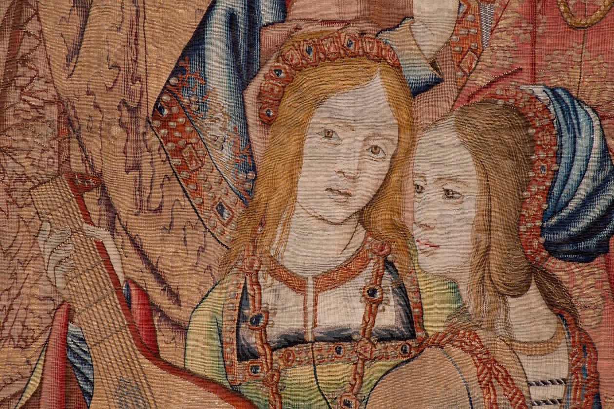 Flamandzki gobelin. Seria Historia Dawida i Batszeby. Prorok Natan upomina króla Dawida (El profeta Natán reprende a David). Trzeci panel serii. Model Anonimowy. Producent nieznany, Bruksela. 1505. Tkanina Złoto, jedwab i wełna. autorstwa Flemish School