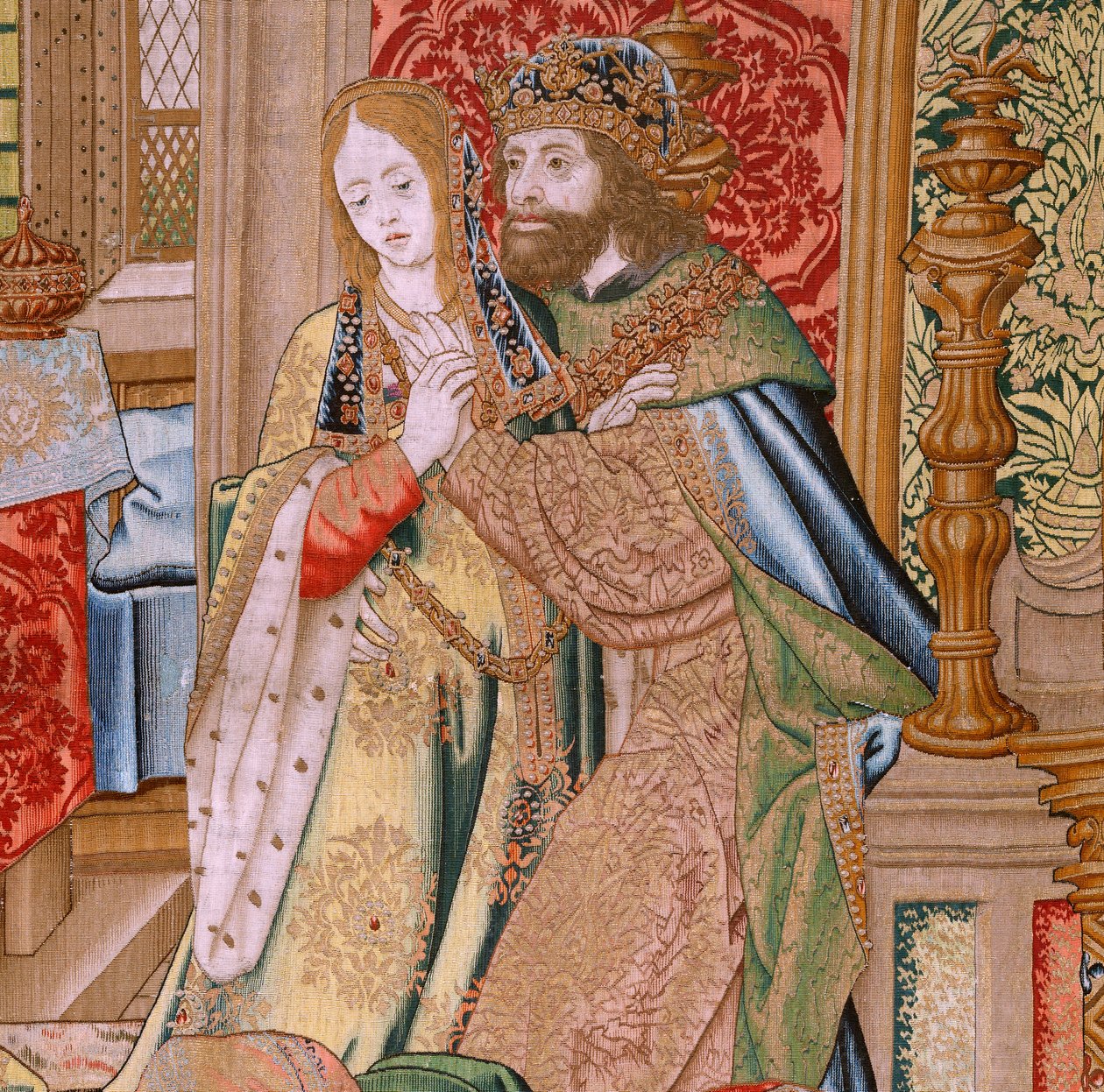Flamandzki gobelin. Seria Historia Dawida i Batszeby. Małżeństwo Dawida i Batszeby (Casamiento de David y Betsabé). Drugi panel serii. Model Anonimowy. Producent nieznany, Bruksela. 1505. Tkanina Złoto, jedwab i wełna. autorstwa Flemish School