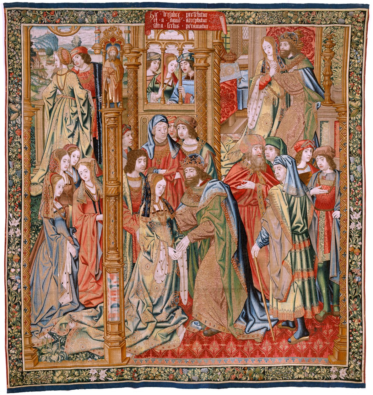 Flamandzki gobelin. Seria Historia Dawida i Batszeby. Małżeństwo Dawida i Batszeby (Casamiento de David y Betsabé). Drugi panel serii. Model Anonimowy. Producent nieznany, Bruksela. 1505. Tkanina Złoto, jedwab i wełna. autorstwa Flemish School