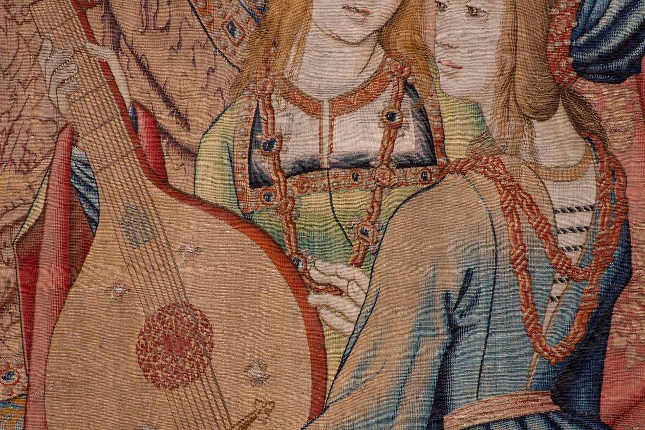 Flamandzki gobelin. Seria Historia Dawida i Batszeby. Prorok Natan upomina króla Dawida (El profeta Natán reprende a David). Trzeci panel serii. Model Anonimowy. Producent nieznany, Bruksela. 1505. Tkanina Złoto, jedwab i wełna. autorstwa Flemish School
