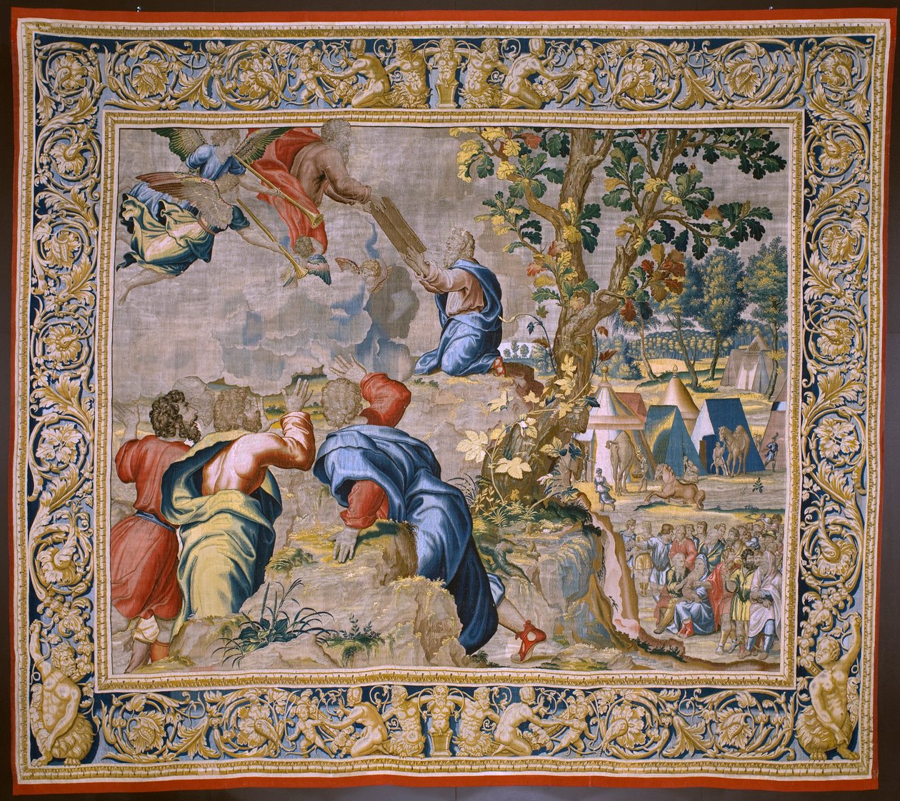 Flamandzki gobelin. Seria Historia Mojżesza. Mojżesz na górze Synaj. Atelier Joost van Herzele. ok. 1550. autorstwa Flemish School