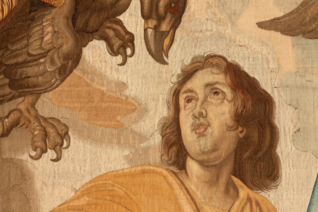 Flamandzki gobelin. Seria Triumf Eucharystii. Czterech ewangelistów (Los cuatro evangelistas). Jedenasty gobelin w serii. Model Peter Paul Rubens. 1626-1628. Manufaktura Jan II Raes, Hans Vervoert, Jacques Fobert, Bruksela autorstwa Flemish School
