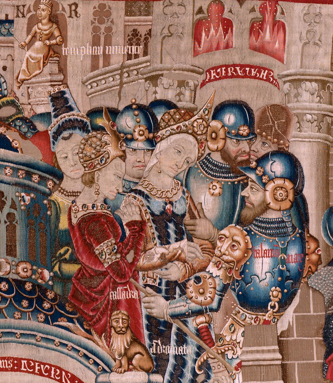 Flamandzki gobelin. Seria Wojna trojańska. Zniszczenie Troi (Destrucción de Troya). Jedenasty gobelin w serii. Mistrz modelu Coëtivy (Henry lub Conrard de Vulcop). Warsztaty produkcji Tournai. Ca 1470. Tkanina Wełna i jedwab, 6/7 osnów na cm. autorstwa Flemish School