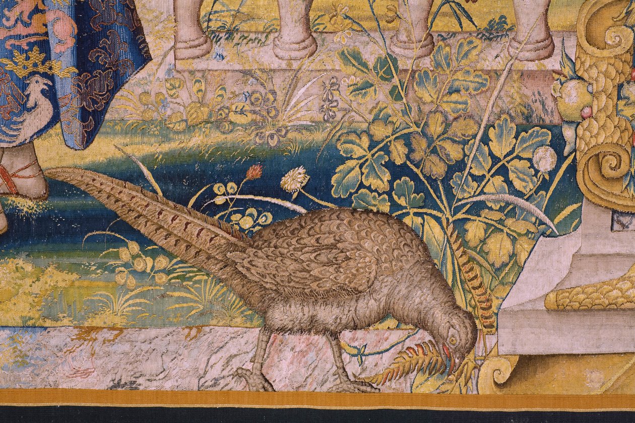 Flamandzki gobelin. Seria Vertumnus i Pomona: Vertumnus przekształcony w rolnika (Vertumnus jako rolnik, Vertumno transformado i rolnik). Studio Willema de Pannemakera. ok. 1545-1550. Szczegół. autorstwa Flemish School