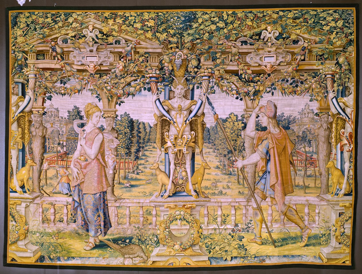 Flamandzki gobelin. Seria Vertumnus i Pomona: Vertumnus przekształcony w rolnika (Vertumnus jako rolnik, Vertumno transformado i rolnik). Studio Willema de Pannemakera. ok. 1545-1550. autorstwa Flemish School
