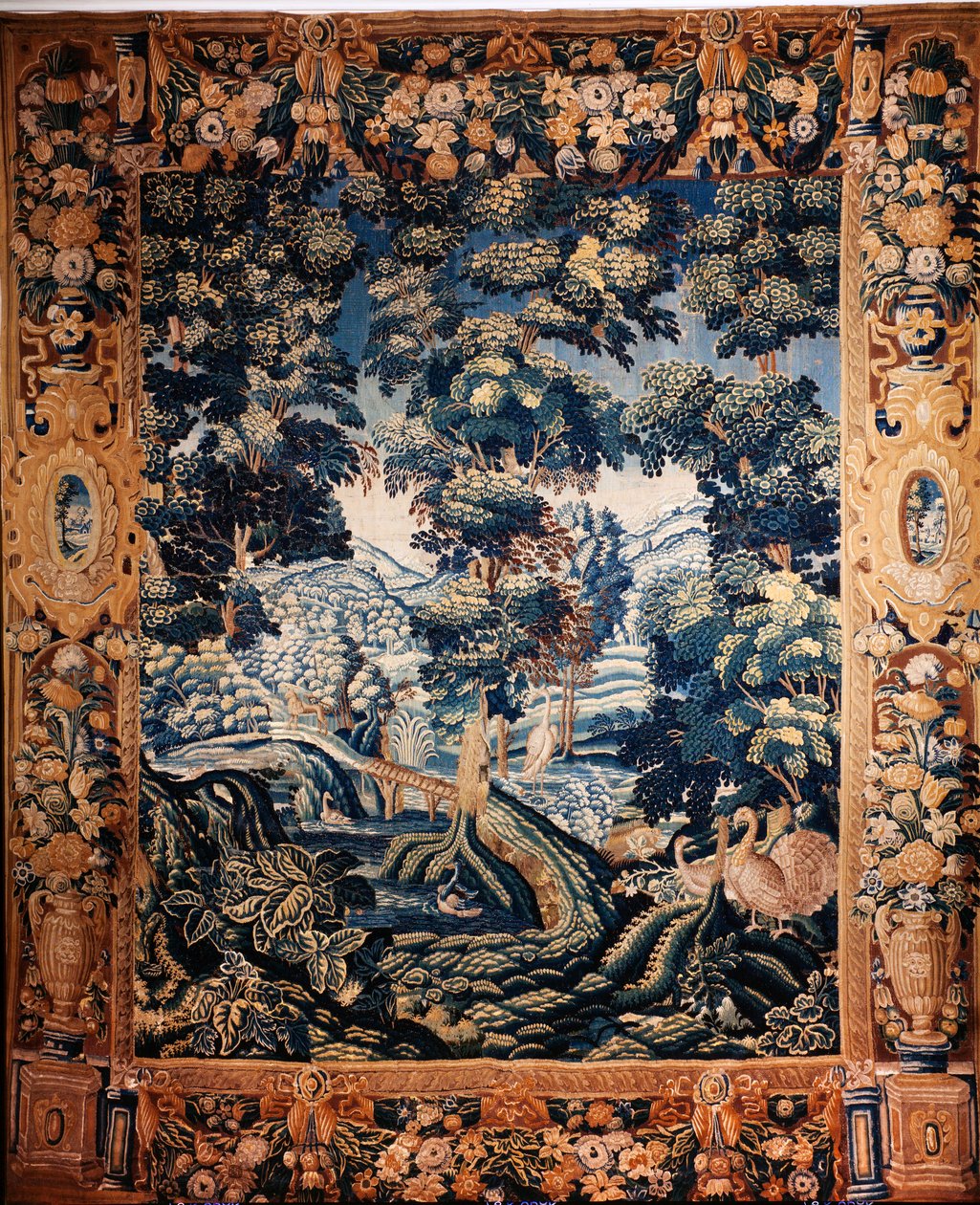 Flamandzki gobelin. Tak zwana zieleń. Produkcja Oudenaarde. Prywatna kolekcja. XVII wiek (?). autorstwa Flemish School