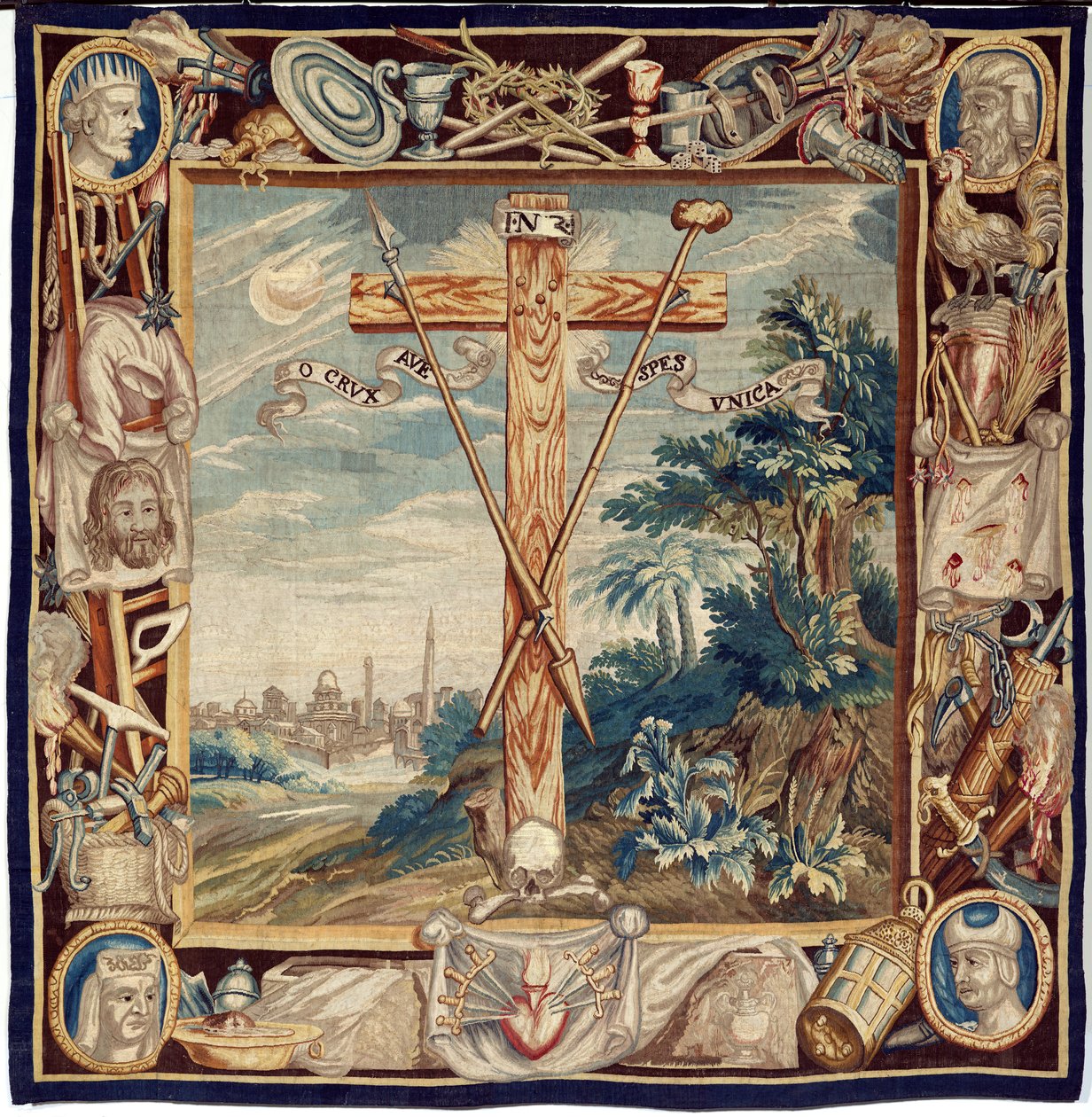 Flamandzki gobelin. Gloryfikacja Krzyża Świętego. XVII wiek. Własność kościoła Sint-Walburgakerk Oudenaarde (Dekenij van de Sint-Walburga). autorstwa Flemish School