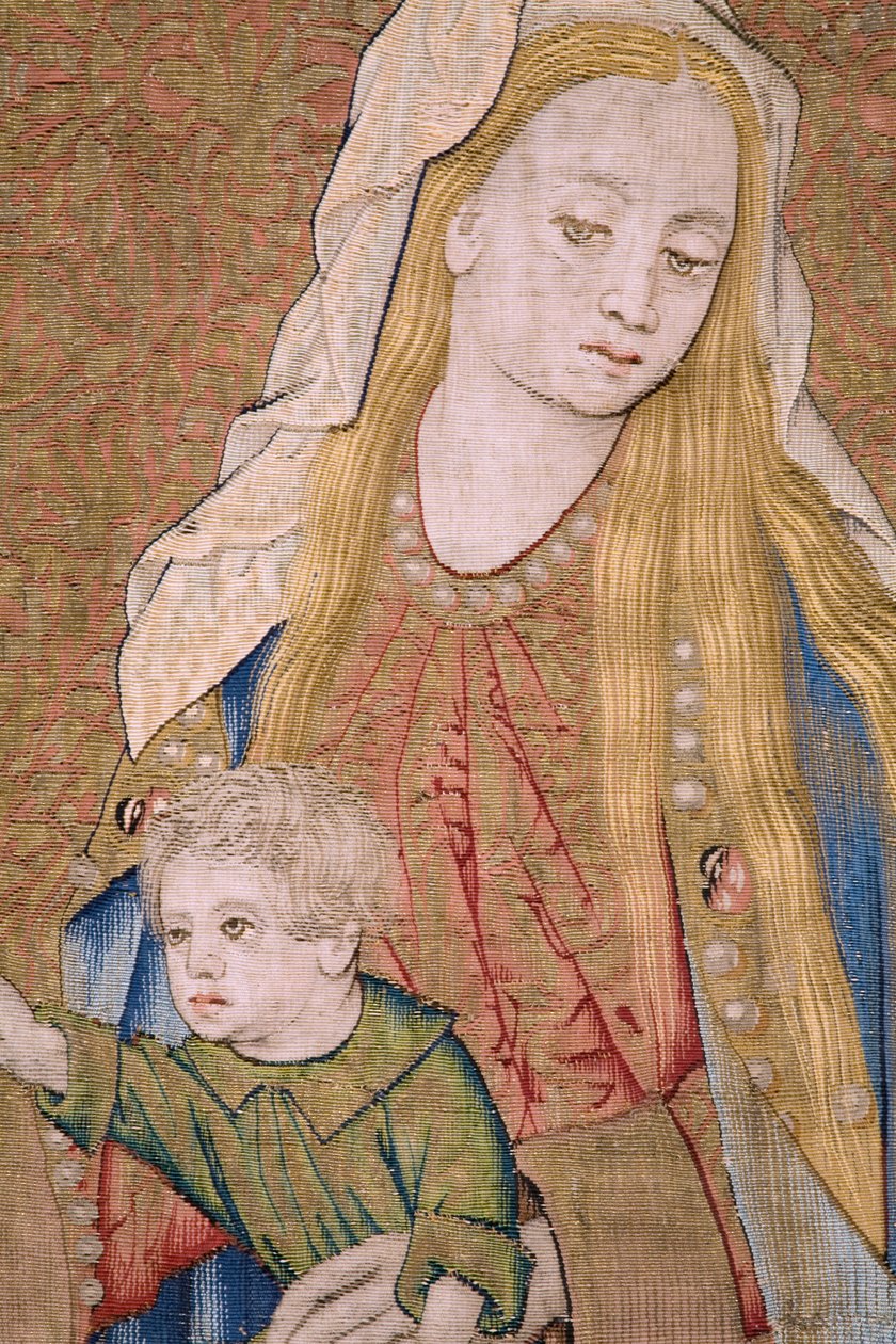 Flamandzki gobelin. Dziewica z Dzieciątkiem i aniołami (Dziewica z Dzieciątkiem i Aniołem, Maryja spotkała Kind in engelen). Około autorstwa Flemish School