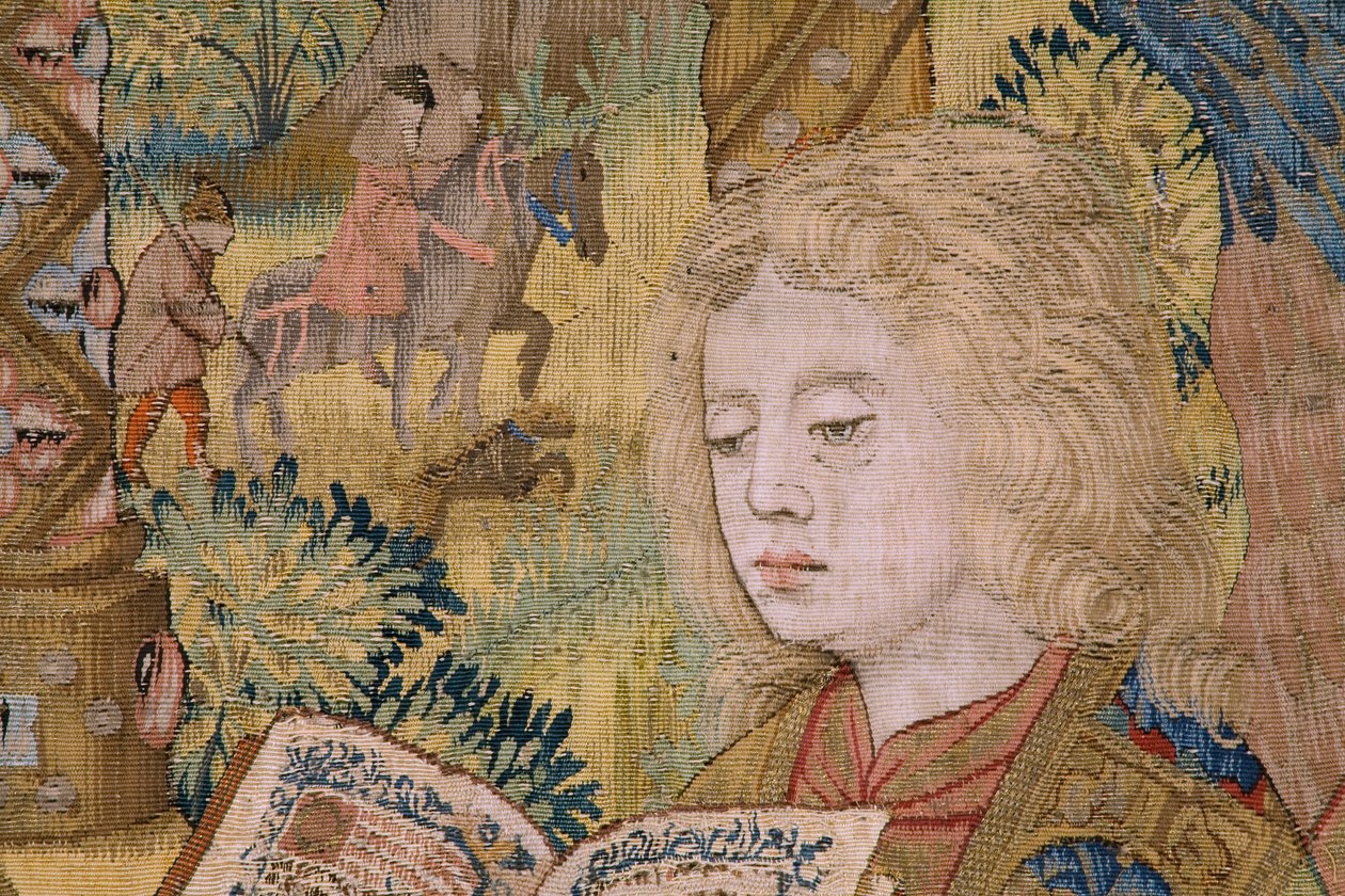 Flamandzki gobelin. Dziewica z Dzieciątkiem i aniołami (Dziewica z Dzieciątkiem i Aniołem, Maryja spotkała Kind in engelen). Około autorstwa Flemish School