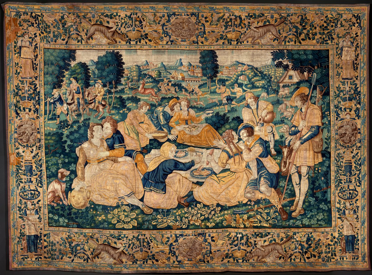 Flamandzki gobelin. Posiłek wiejski. Atelier Oudenaarde. 331x465cm. Iinv (83073)-8 / 00008. XVII wiek. autorstwa Flemish School