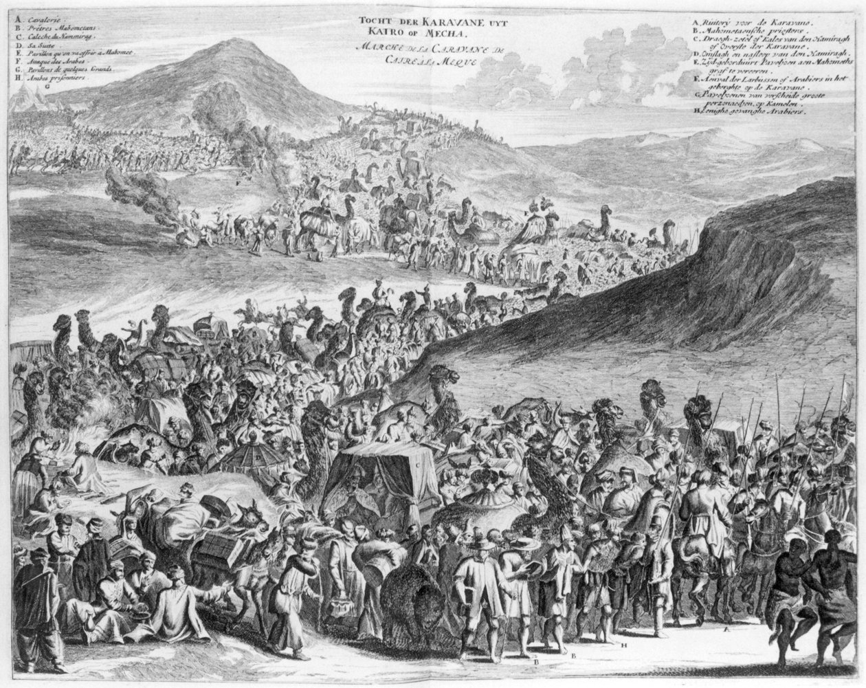 Karawana hadżdż z Kairu do Mekki, z Description de lAfrique O. Dappera, 1686 autorstwa Flemish School