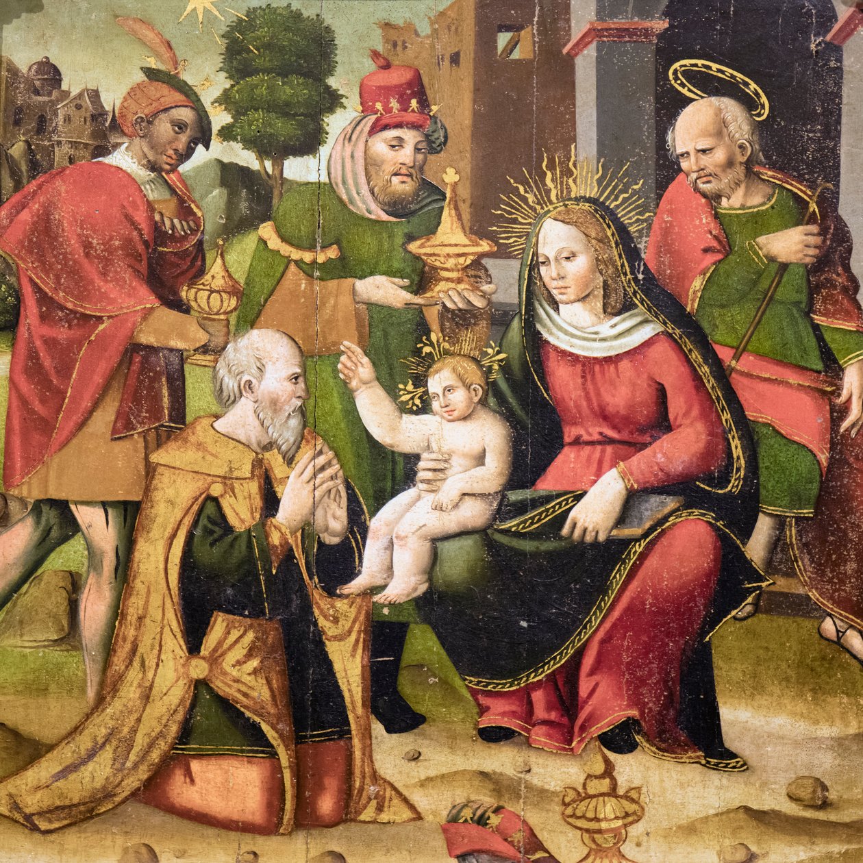 Święta rodzina i trzech mędrców autorstwa Flemish School