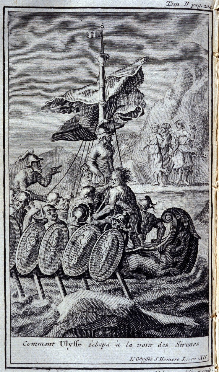 Jak Ulisses uniknął głosu syreny. Ilustracja do księgi XII Odysei Homera w Odysei, wydanej w Amsterdamie w 1731 r., Collection privee Milan. autorstwa Flemish School