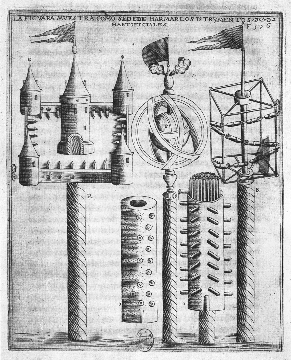 Jak ustawić fajerwerki, ilustracja z Tratado de Artilleria autorstwa Diego Ufano, Bruksela, 1613 autorstwa Flemish School