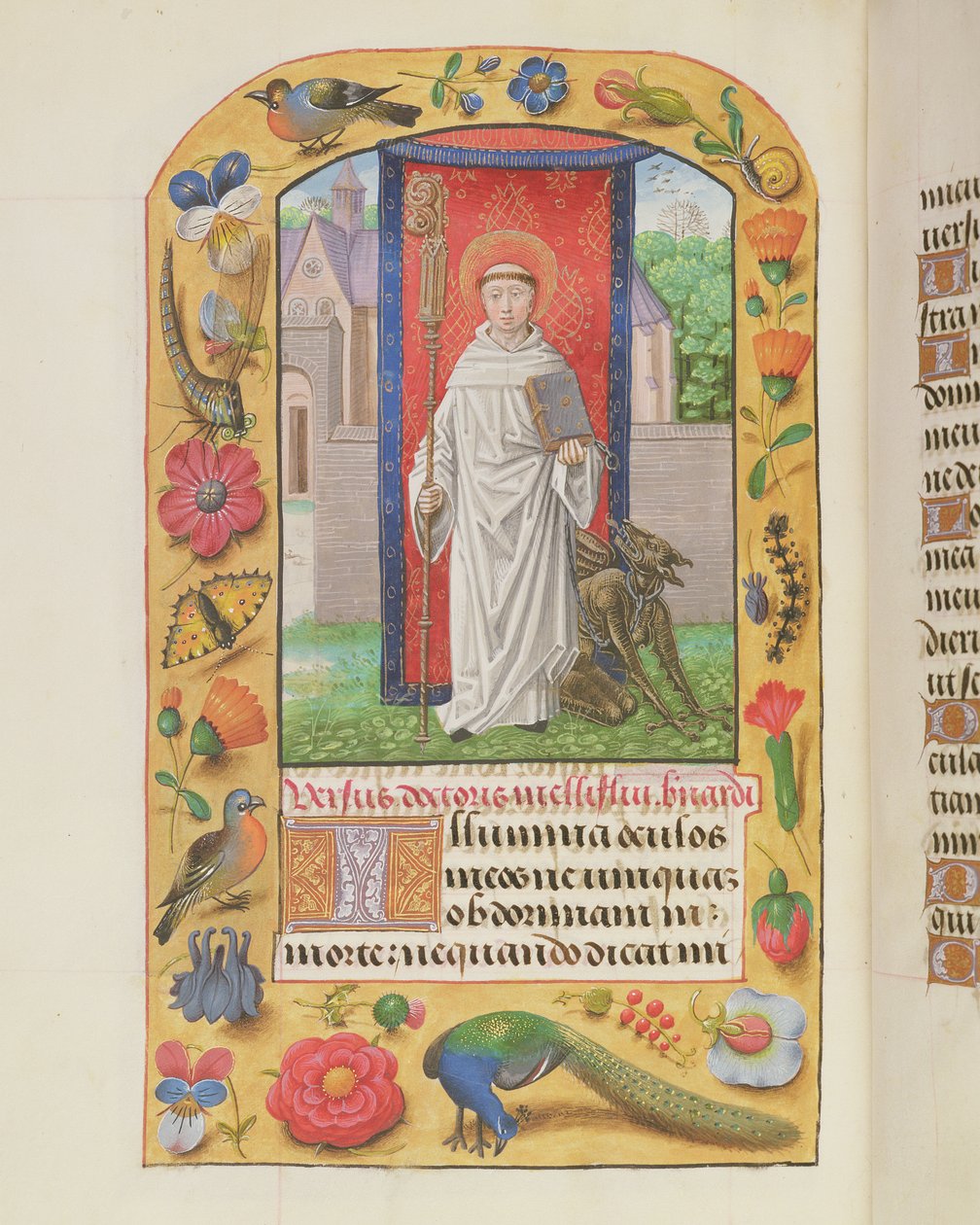 MS 1058-1975 f.161v Św. Bernard w habitach cysterskich z przykutym diabłem za sobą, z Księgi Godzin, prawdopodobnie Brugia, ok. 1500-05 autorstwa Flemish School
