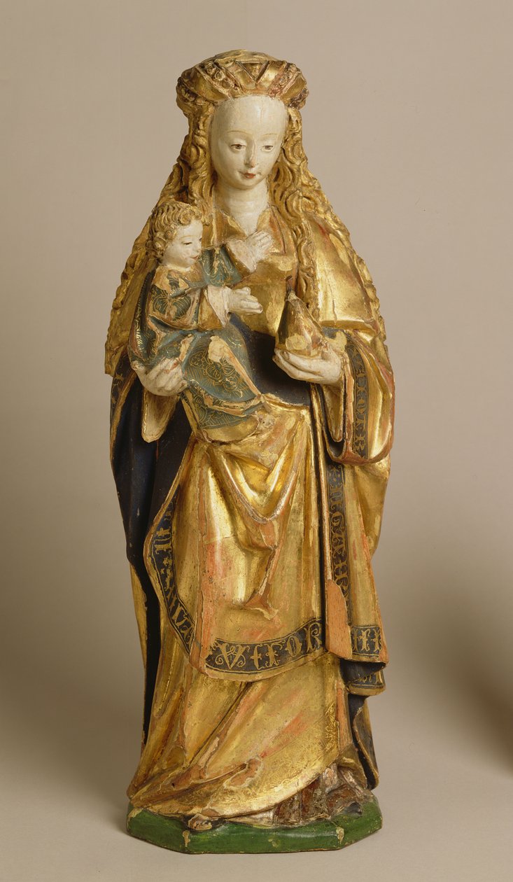 Madonna z Dzieciątkiem, Szkoła w Mechelen, ok. 1500 (dąb polichromowany i złocony) autorstwa Flemish School