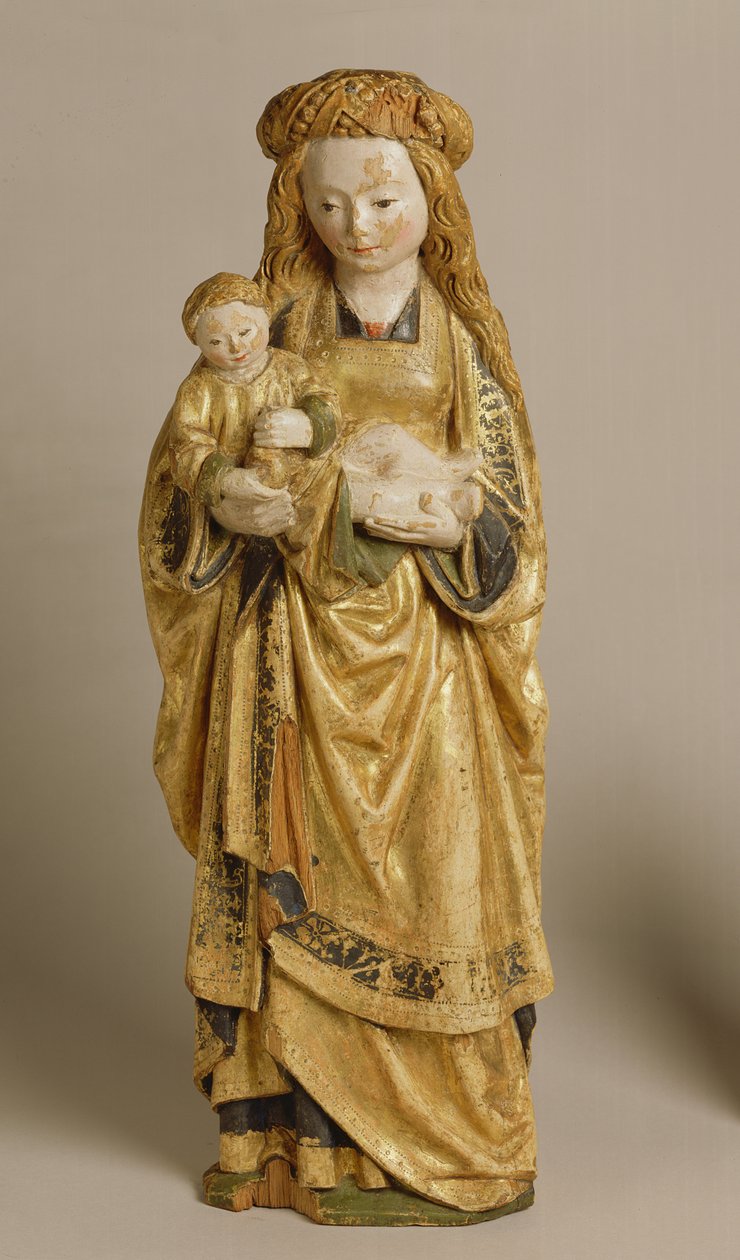 Madonna z Dzieciątkiem, Szkoła w Mechelen, ok. 1500 (dąb polichromowany i złocony) autorstwa Flemish School