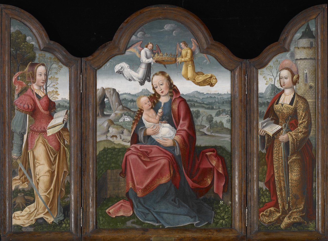 Madonna z Dzieciątkiem, św. Barbara i św. Katarzyna, ok. 1520 r. (olej na desce) autorstwa Flemish School