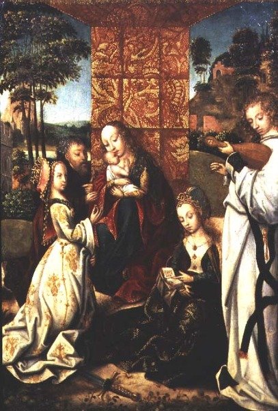 Madonna z Dzieciątkiem ze św. Katarzyną, aniołem i innymi postaciami autorstwa Flemish School