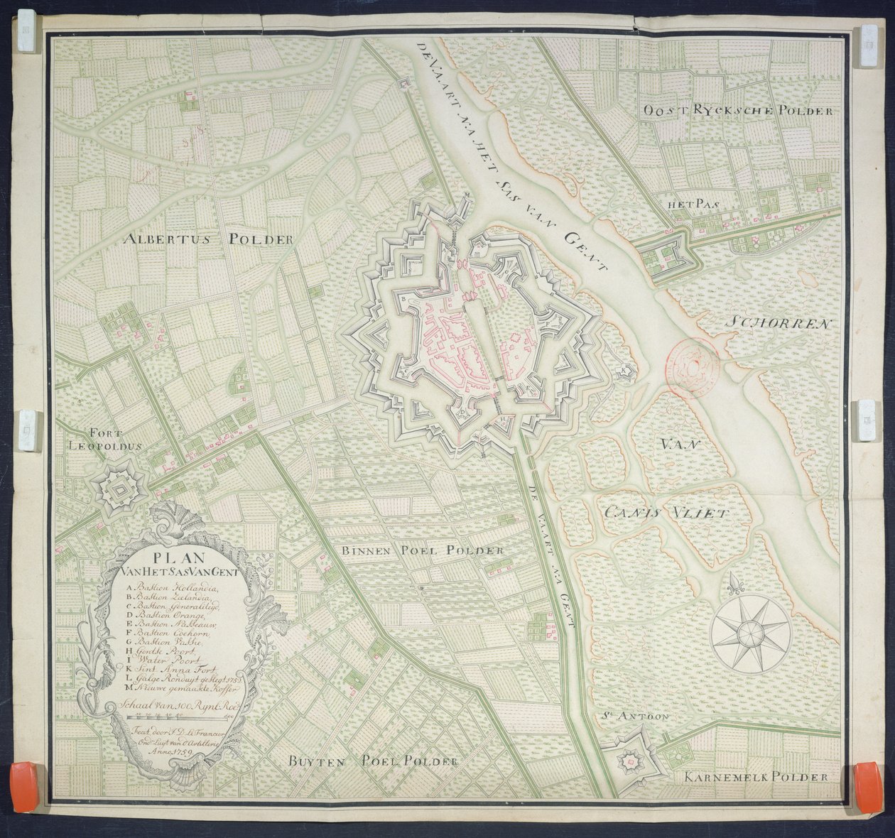 Mapa Sas de Gant i okolic, 1759 autorstwa Flemish School
